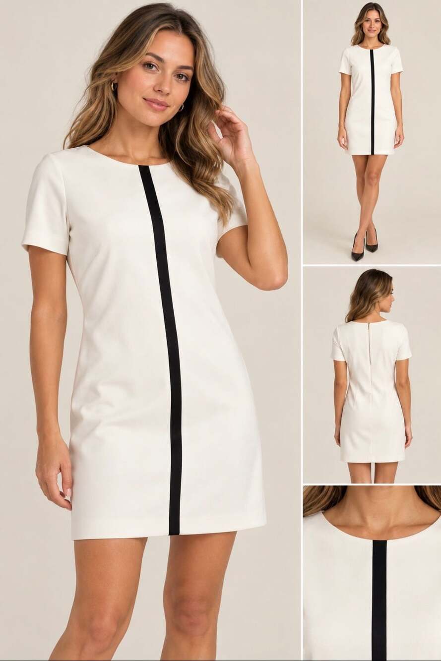 Betsey Johnson White Black Stripe Shift Dress Size 6 Bridal Sorority